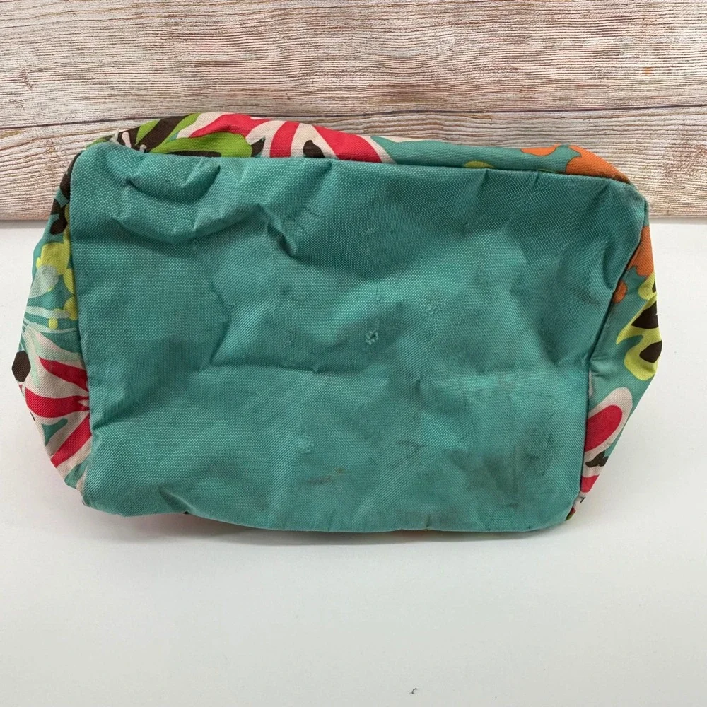 Thirty-One Retro Metro Tote Bag Floral Teal Pink Canvas Shoulder Bag Pockets